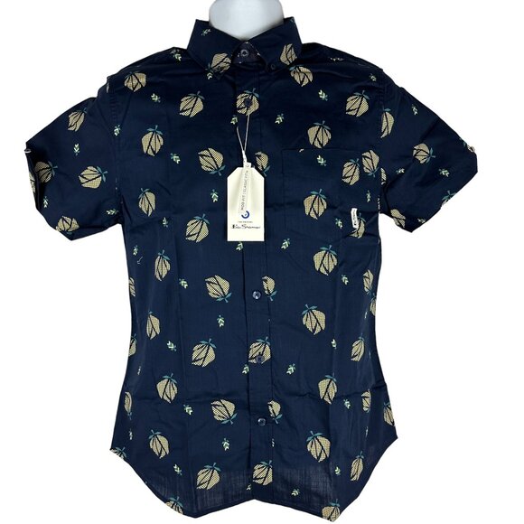 Ben Sherman Mens Short Sleeve Mod Fit Classic Fit Maritime Blue Shirt Size S - Picture 1 of 7